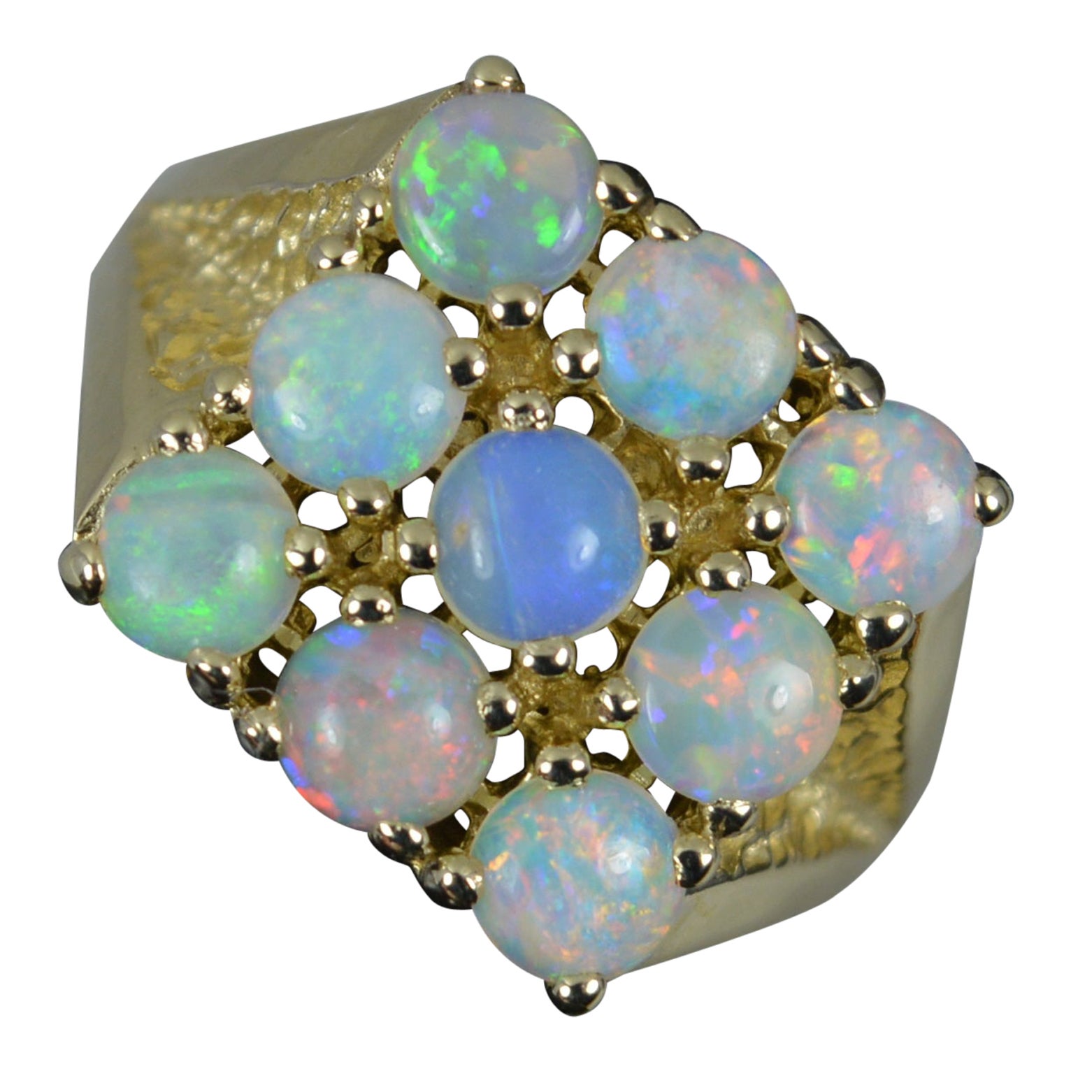 Superb Natural Opal and 9 Carat Gold Cluster Ring For Sale