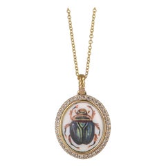 14k Yellow Gold " Begin " Scarab Pendant with Champagne Diamonds