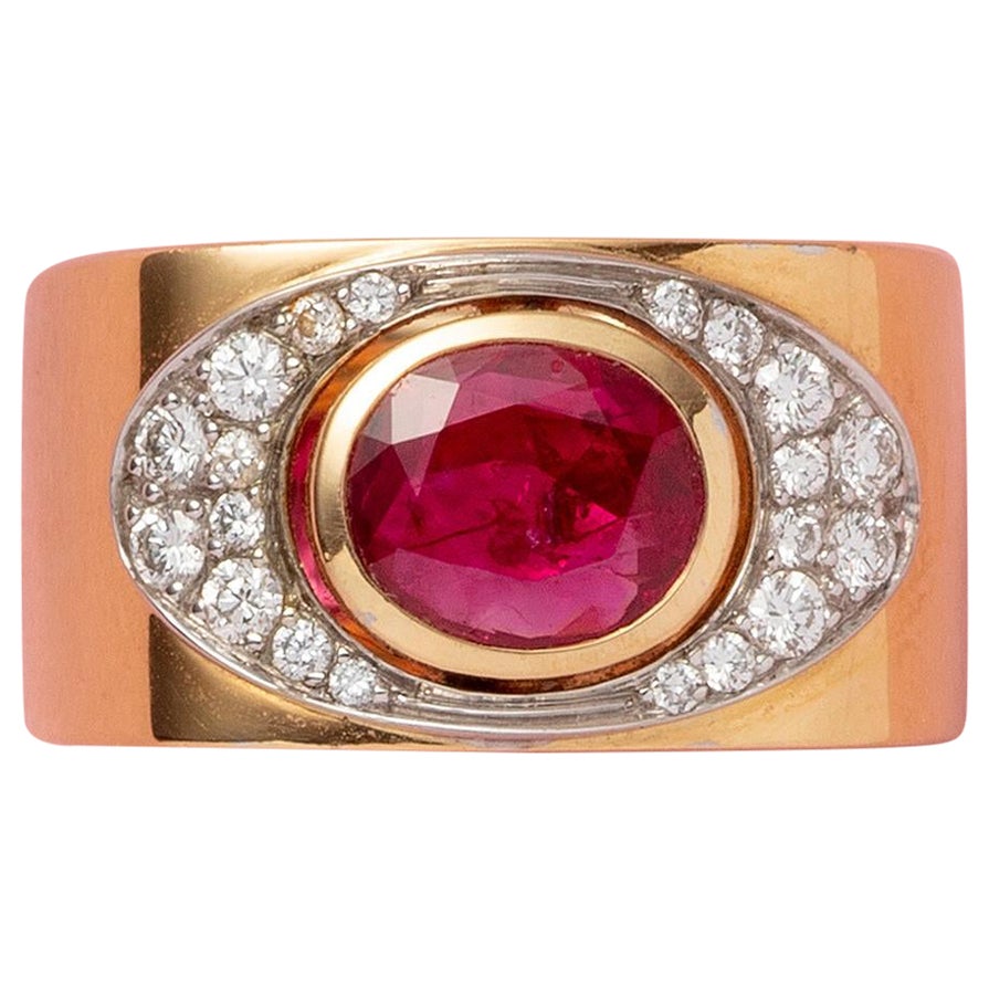 Rudolf Trudel 18 Carat Gold Ring with Ruby and Diamonds For Sale
