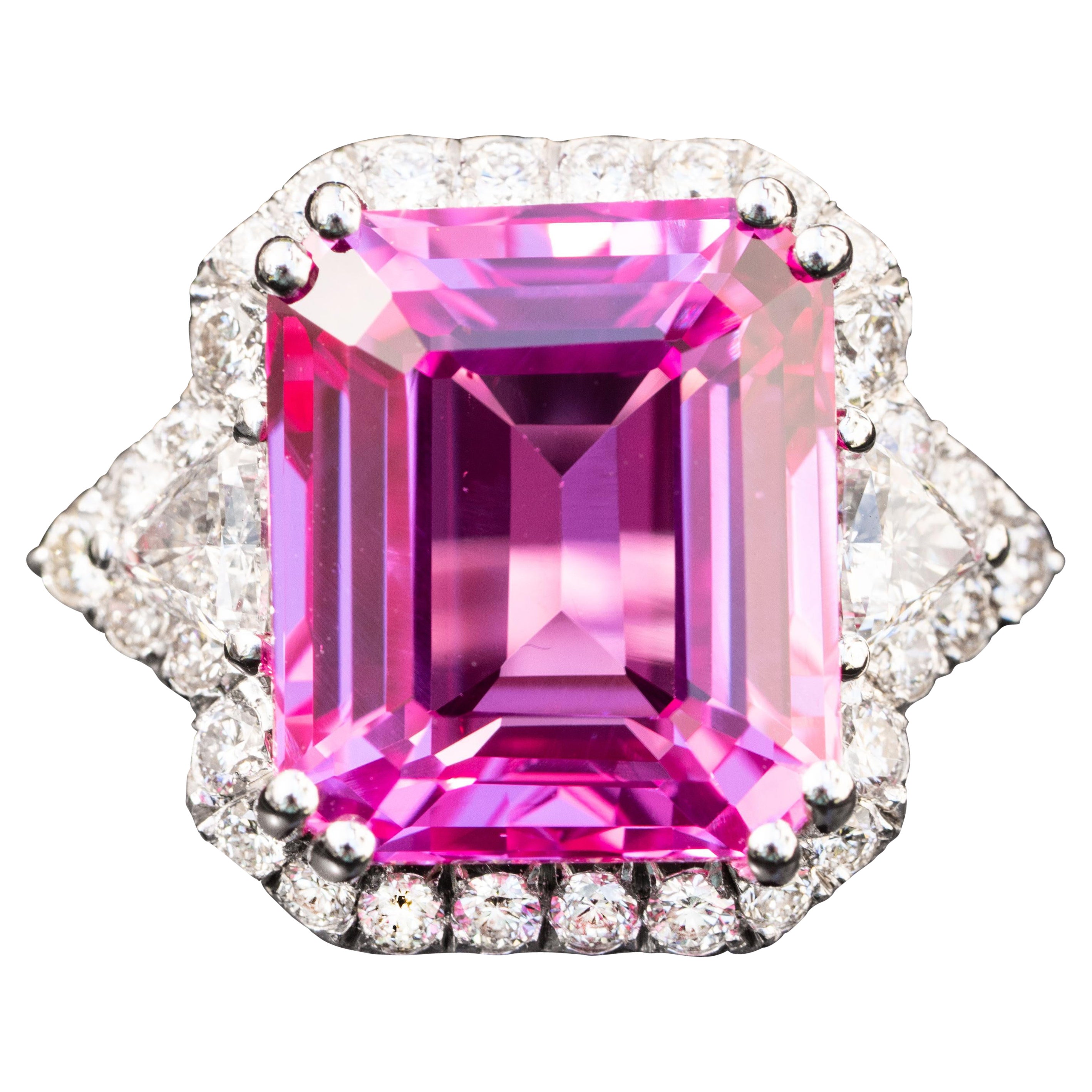 Bague en saphir rose de 13,00 carats Bague de déclaration en diamants naturels de 1,20 carats en vente