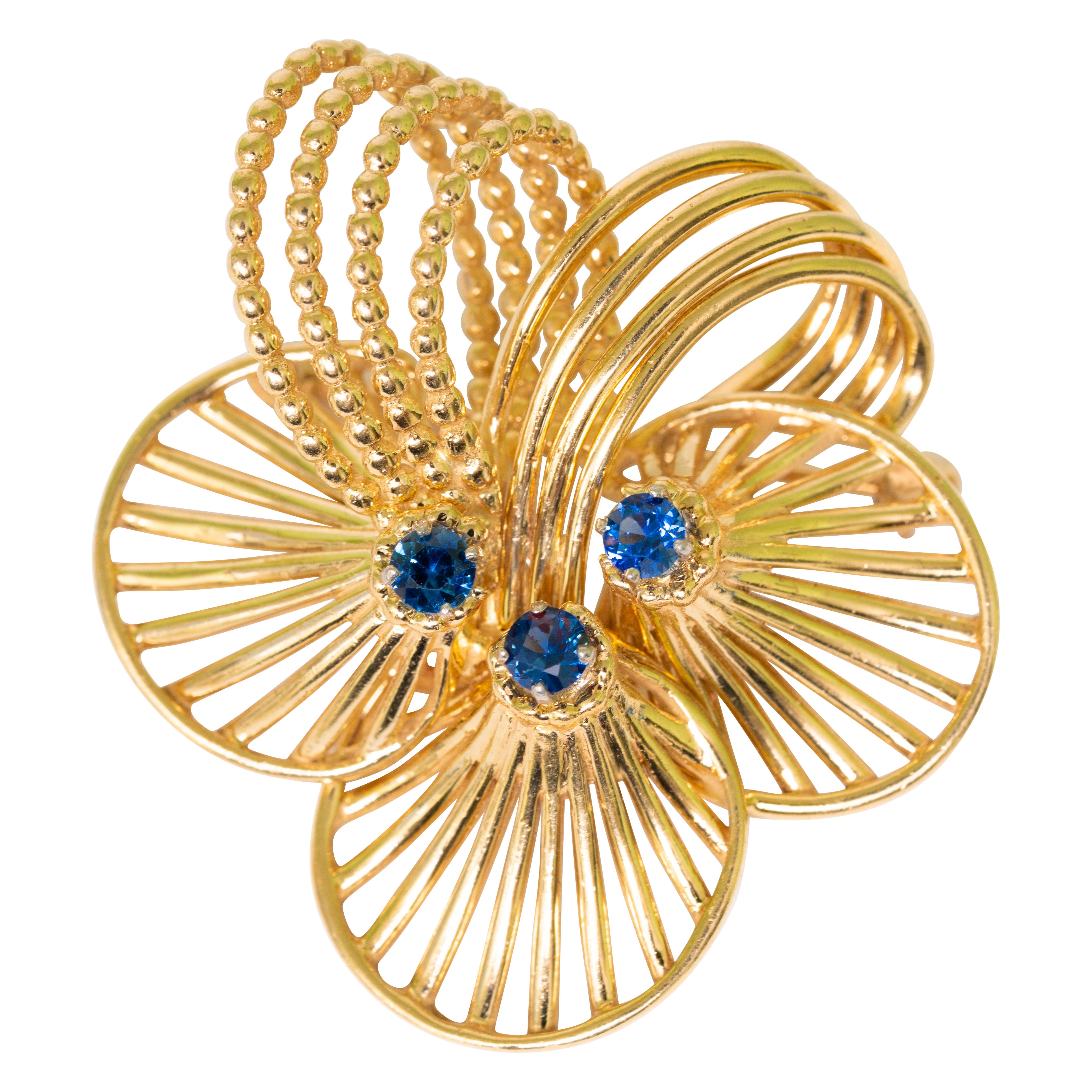Tiffany & Co Signed 14K Gold and Sapphire Brooch