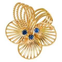 Tiffany & Co Signed 14K Gold and Sapphire Brooch