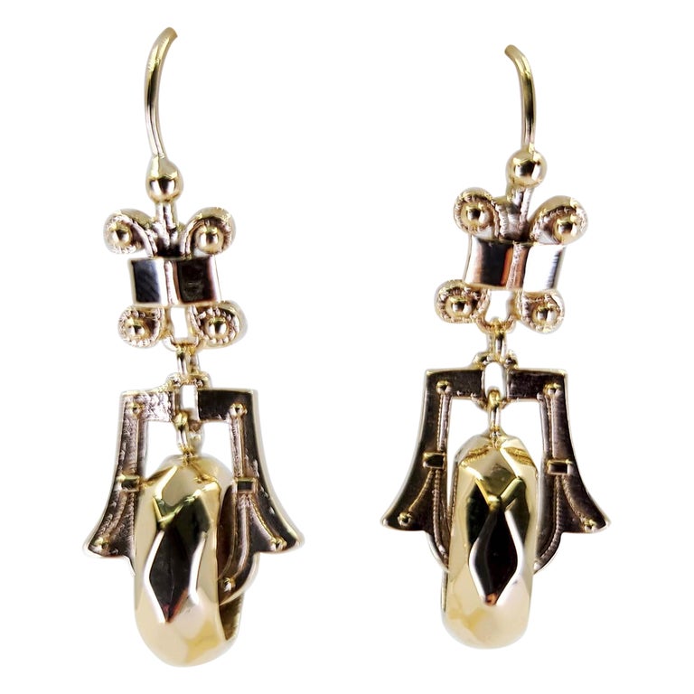 Yellow Gold Geometric Dangle Earrings For Sale at 1stDibs