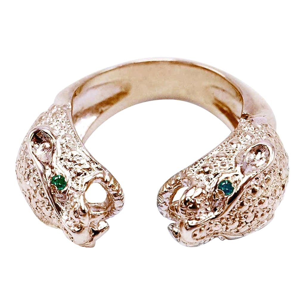 Emerald Jaguar Ring Cocktail Statement Onesie Animal Jewelry Bronze J Dauphin