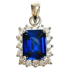 New African Kashmir Blue IF Sapphire & White Sapphire Sterling Pendant