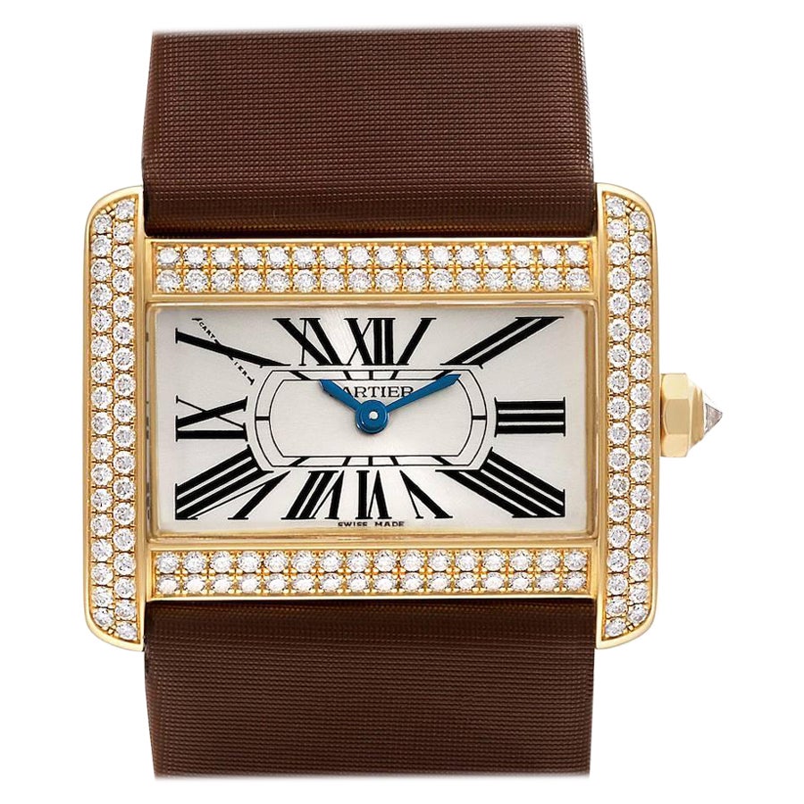 Cartier Tank Divan Yellow Gold Diamond Ladies Watch WA301071 For Sale