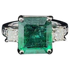 4 Carat Emerald Cut Emerald Diamond Engagement Ring, Halo Diamond 18K Gold Ring