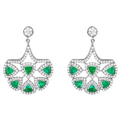 Trillion Emerald Drop Dangle Fashion Chandelier Earrings 14K White Gold