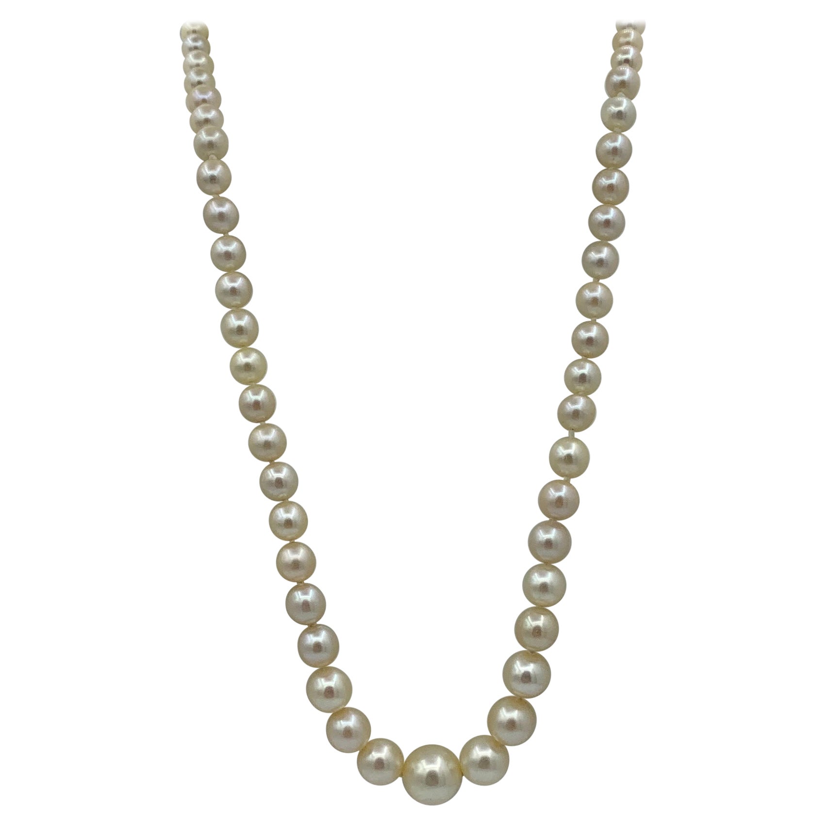 Graduated Pearl Necklace 14 Karat Gold Clasp Hollywood Regency