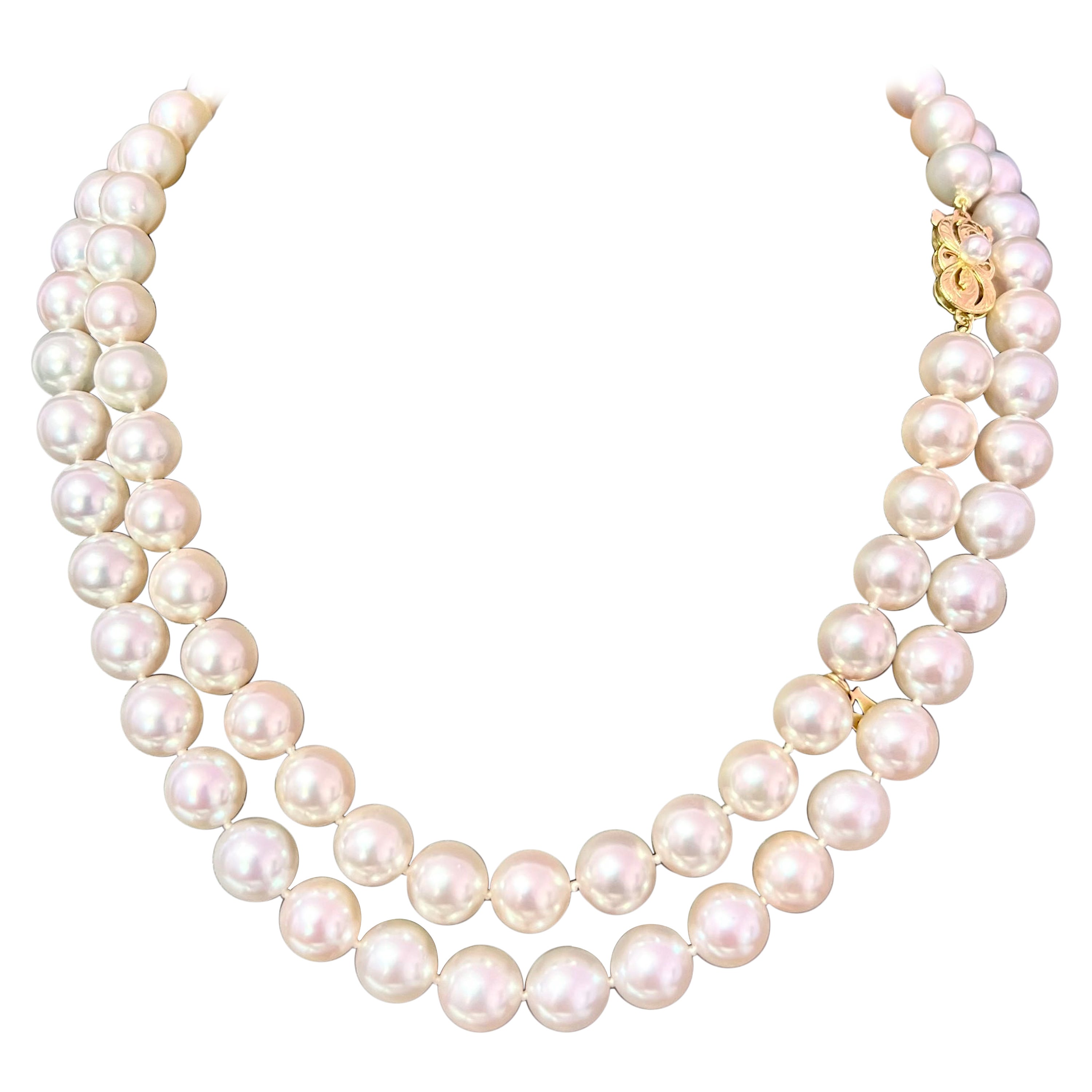 Mikimoto Estate Akoya Pearl Necklace 18k Gold Certified For Sale
