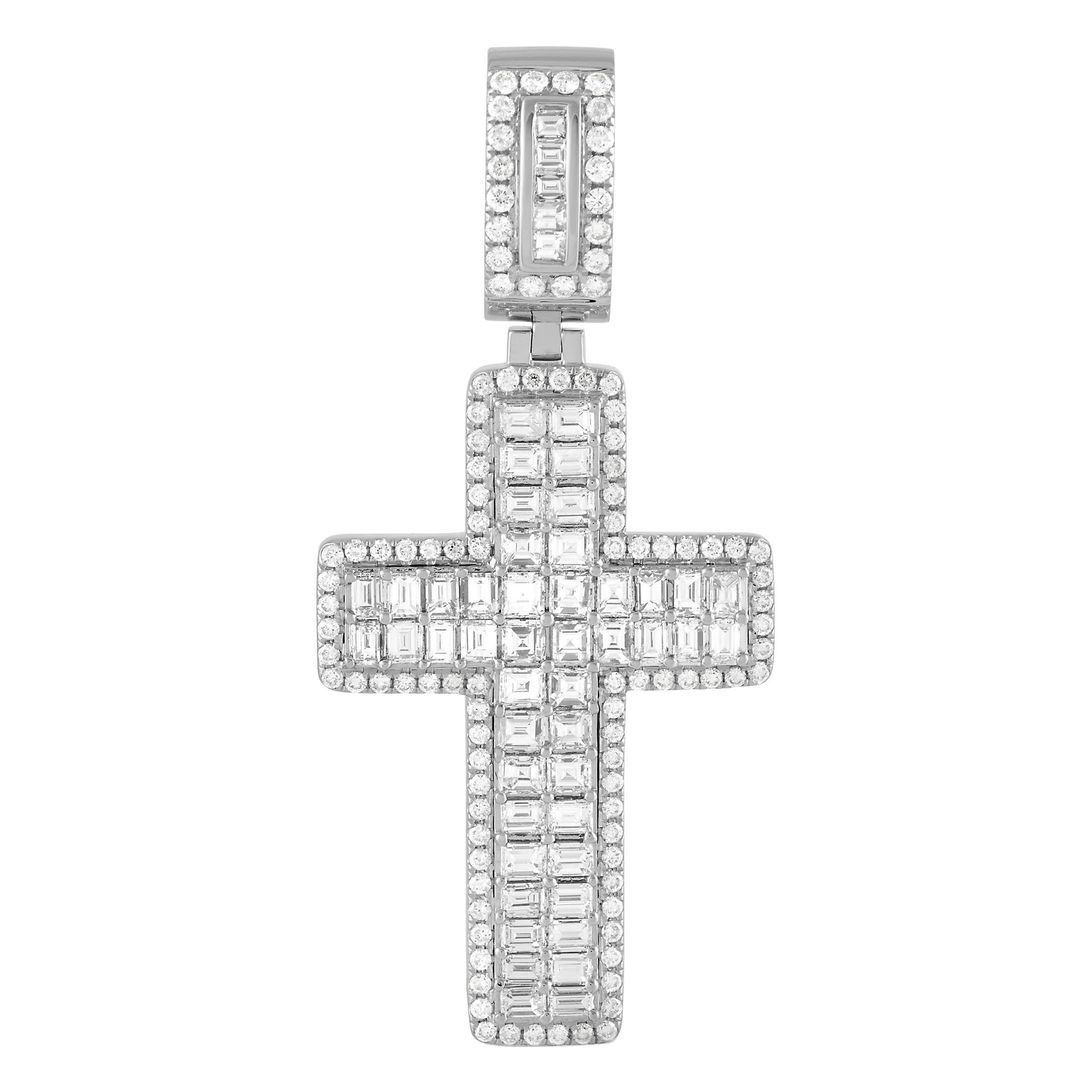 LB Exclusive 14K White Gold 6.30 Ct Diamond Cross Pendant For Sale