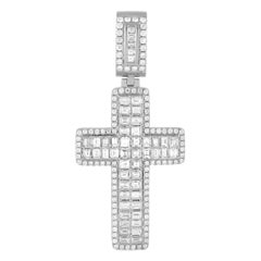 Pendentif croix en or blanc 14 carats avec diamants 6,30 carats, LB Exclusive
