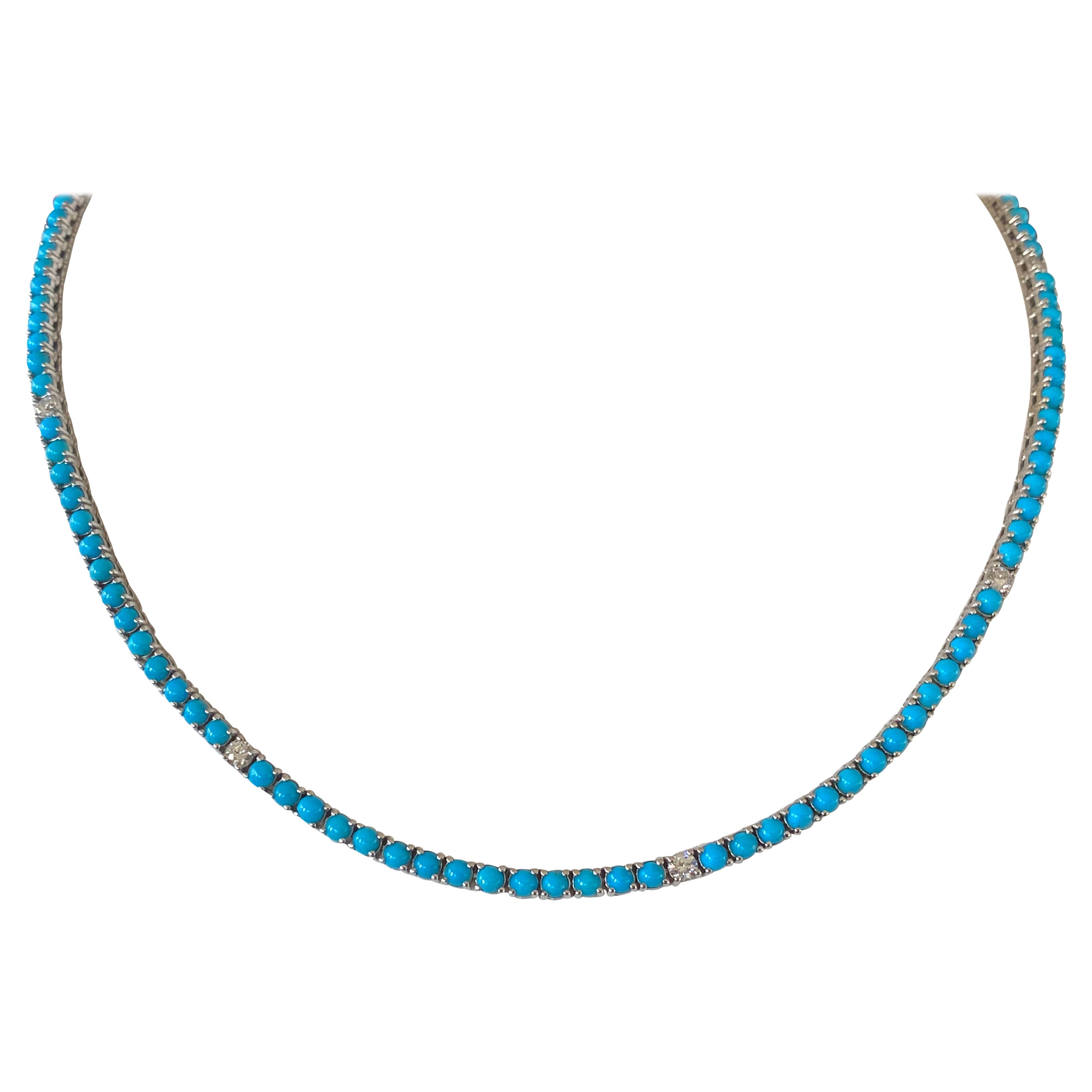 Diamond and Turquoise Tennis Necklace