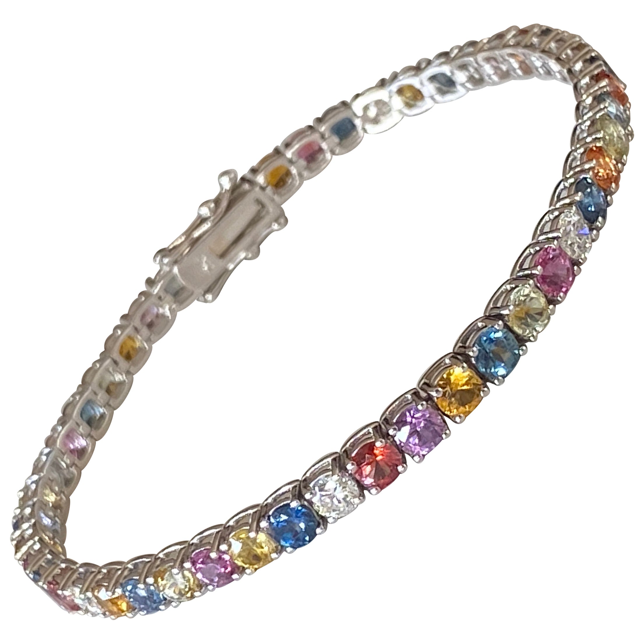 Multi-Color Montana Sapphire and Diamond Tennis Bracelet  For Sale