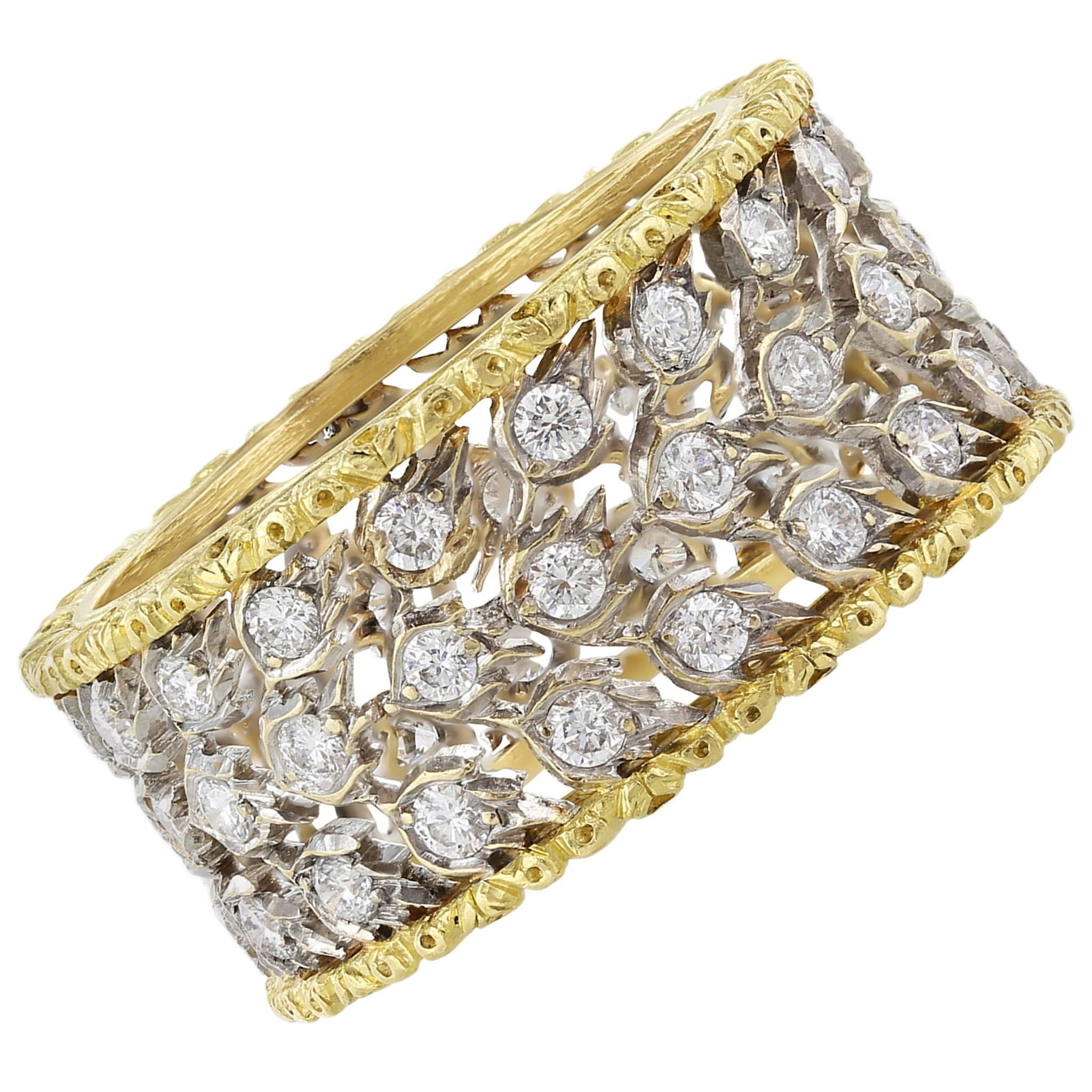 Buccelati Milano Diamond Gold Filigree Band Ring For Sale