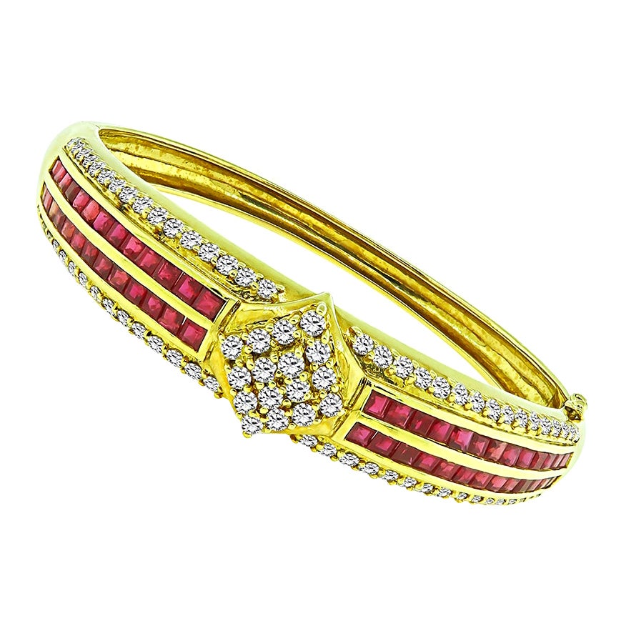 2.25ct Diamond 2.00ct Ruby Gold Bangle For Sale