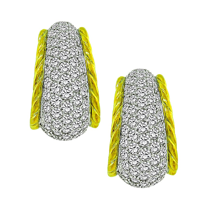 4.00ct Diamond 14k Yellow an White Gold Earrings For Sale
