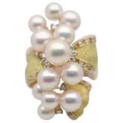 Akoya Pearl Cluster Diamond Gold Cocktail Ring