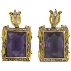 Multi Color Amethyst Diamond Gold Earrings