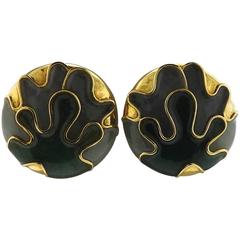 Angela Cummings Nephrite Quartz Gold Wave Motif Earrings