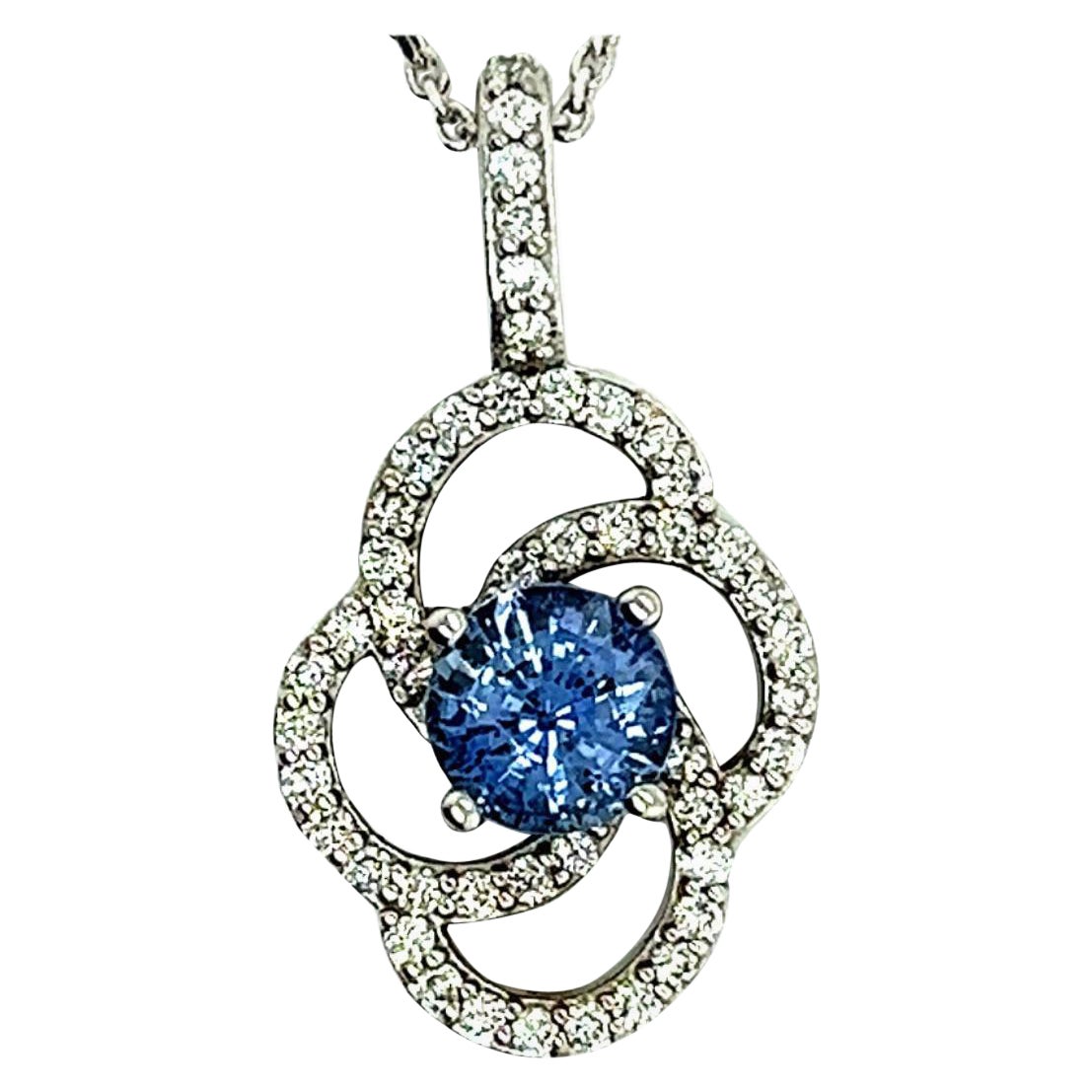Natural Sapphire Diamond Pendant with Chain 14k W Gold 2.17 TCW Certified For Sale