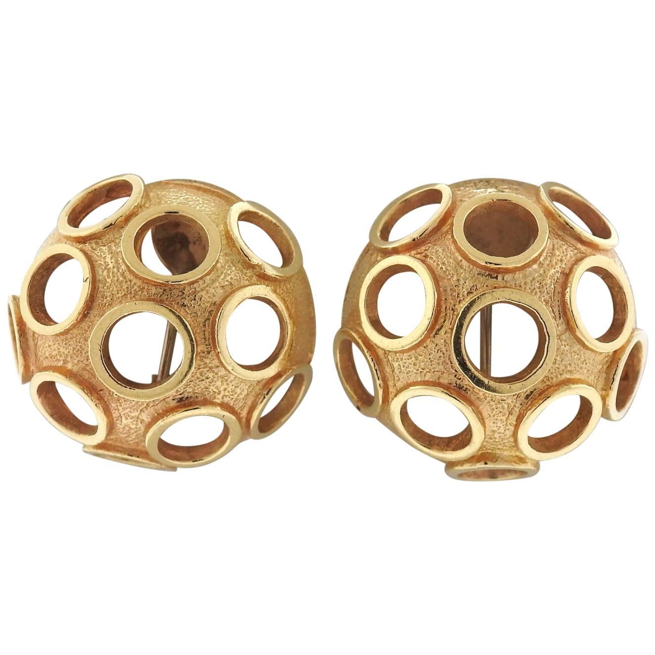 Unusual Gold Open Circle Dome Crater Earrings