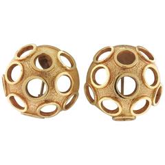 Unusual Gold Open Circle Dome Crater Earrings