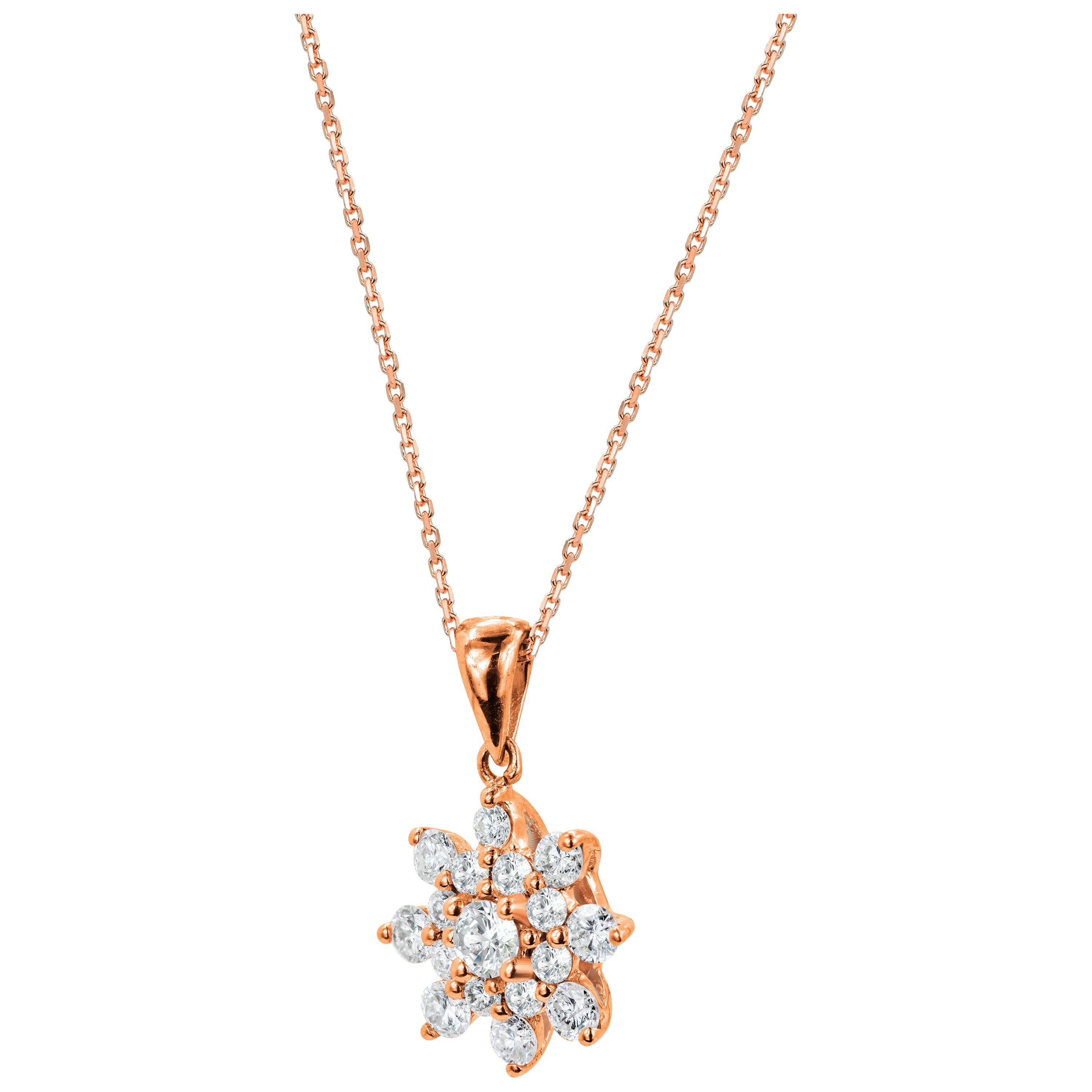 18k Gold Diamond Cluster Necklace Flower Cluster Necklace Minimalist Necklace For Sale