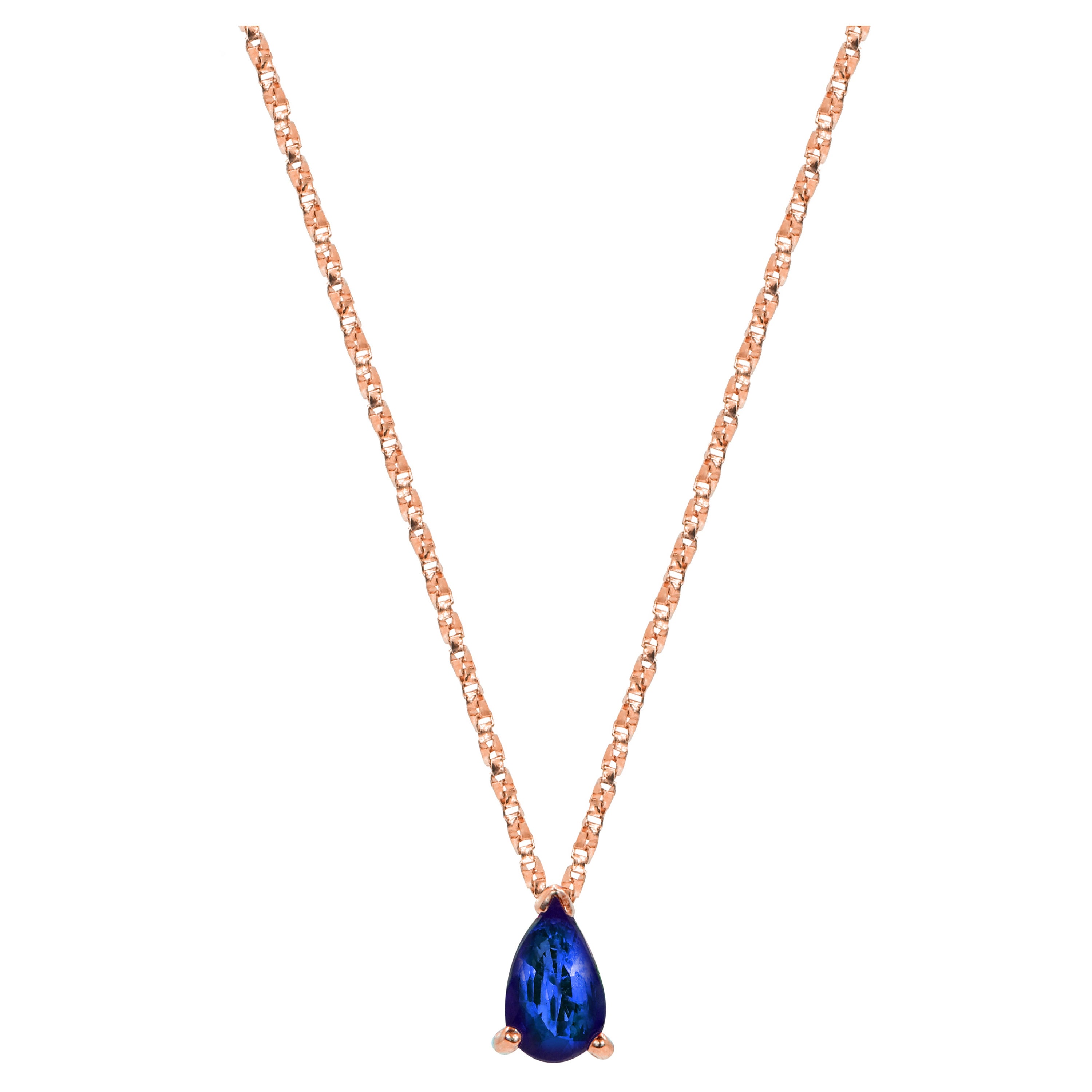 18k Gold Pear Cut Sapphire Solitaire Necklace Genuine Sapphire Necklace