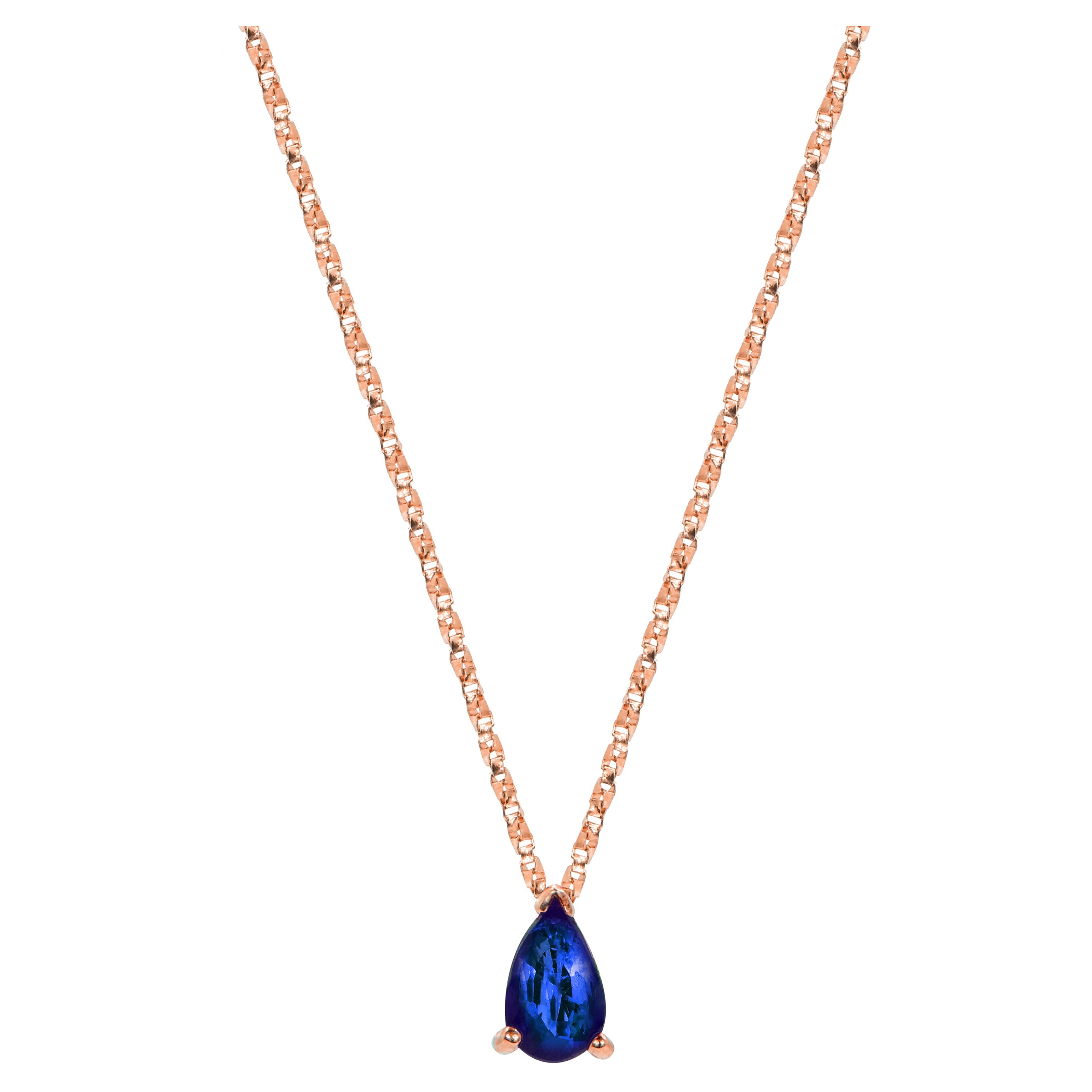 14k Gold Pear Cut Sapphire Solitaire Necklace Genuine Sapphire Necklace For Sale