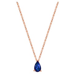 14k Gold Pear Cut Sapphire Solitaire Necklace Genuine Sapphire Necklace