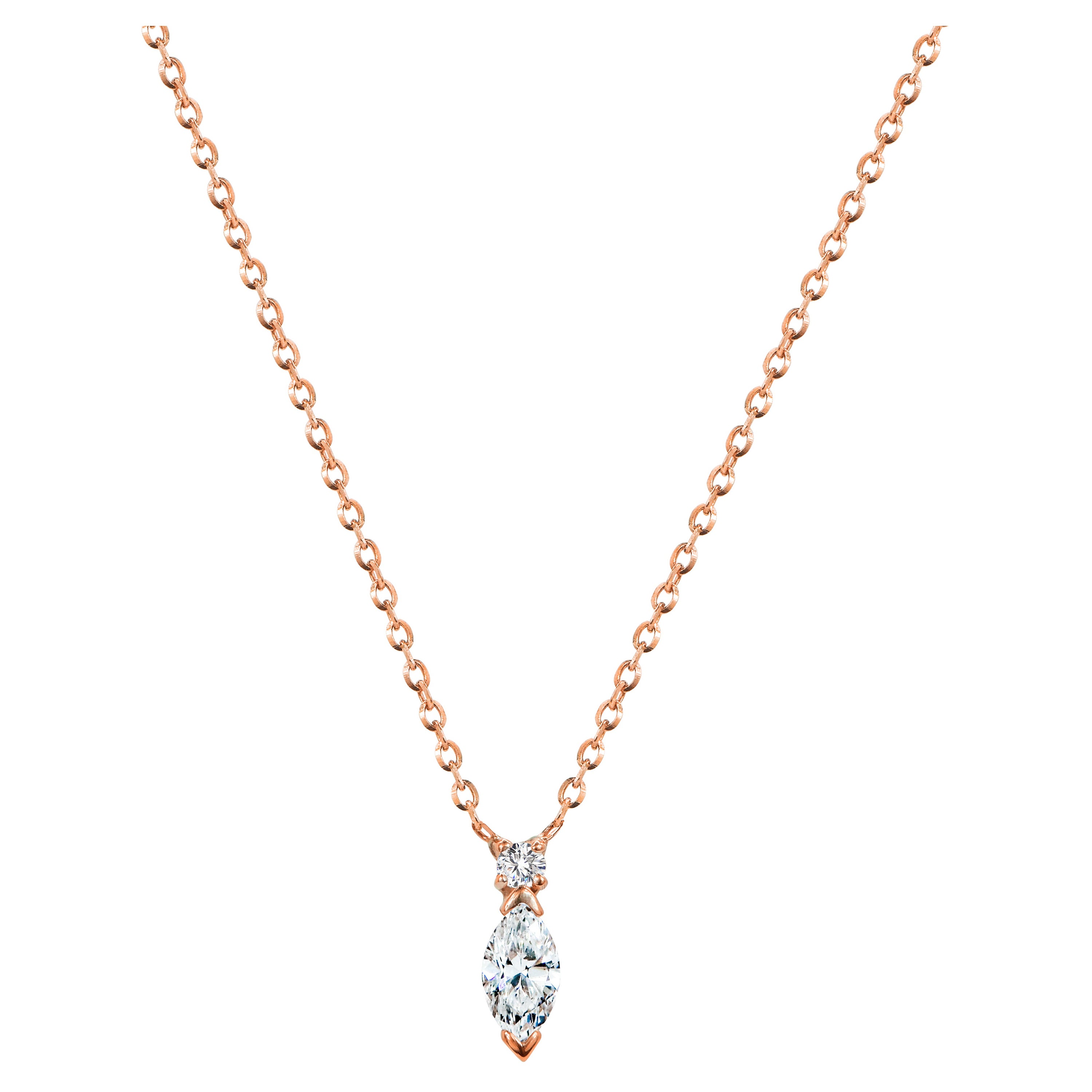 14k Gold Marquise Cut Diamond Necklace For Sale at 1stDibs