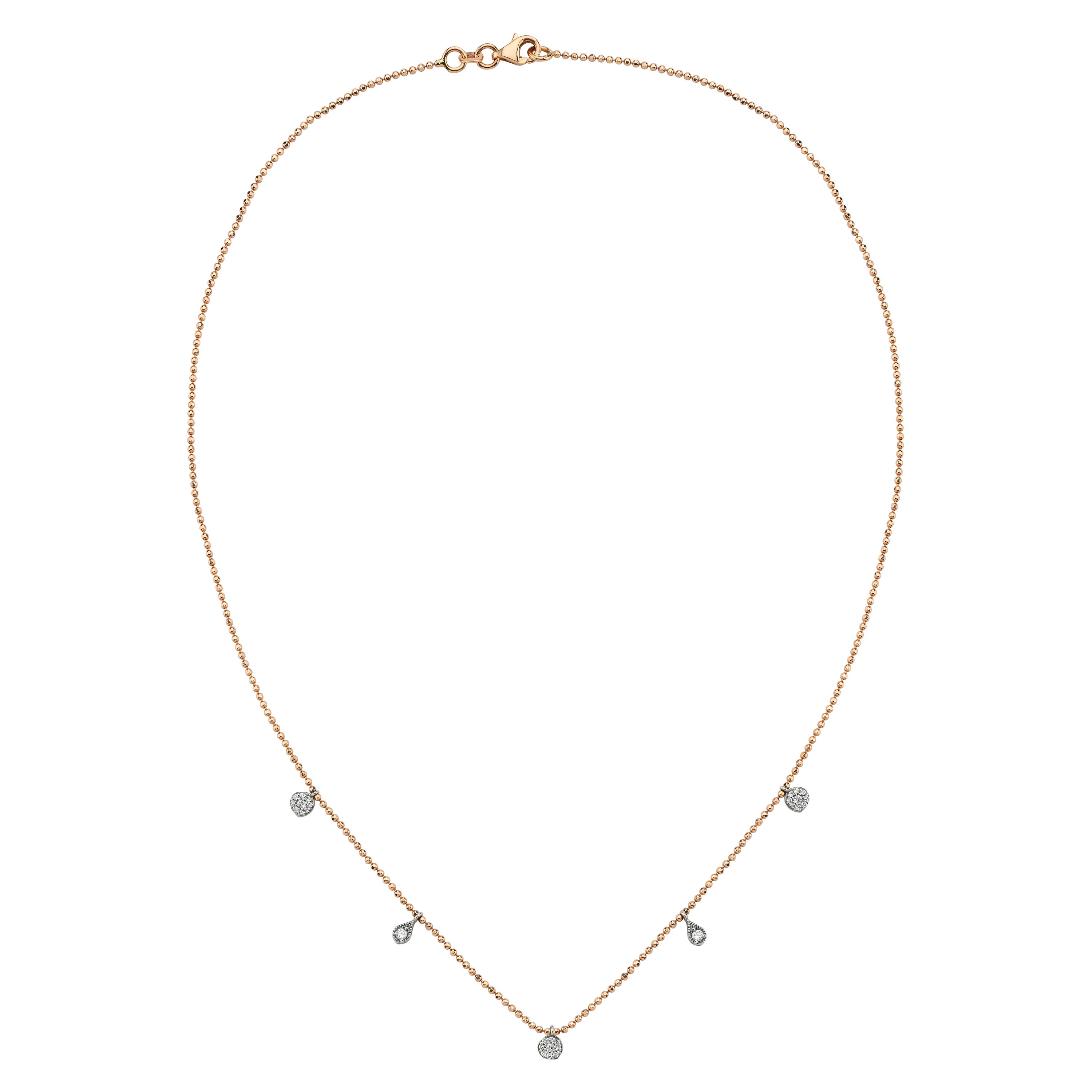 14k Rose Gold Dangling Diamond Bead Chain Necklace For Sale