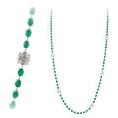 Breathtaking Green Emerald Diamond 30, 08 Karat White 18K Gold Necklace for Her