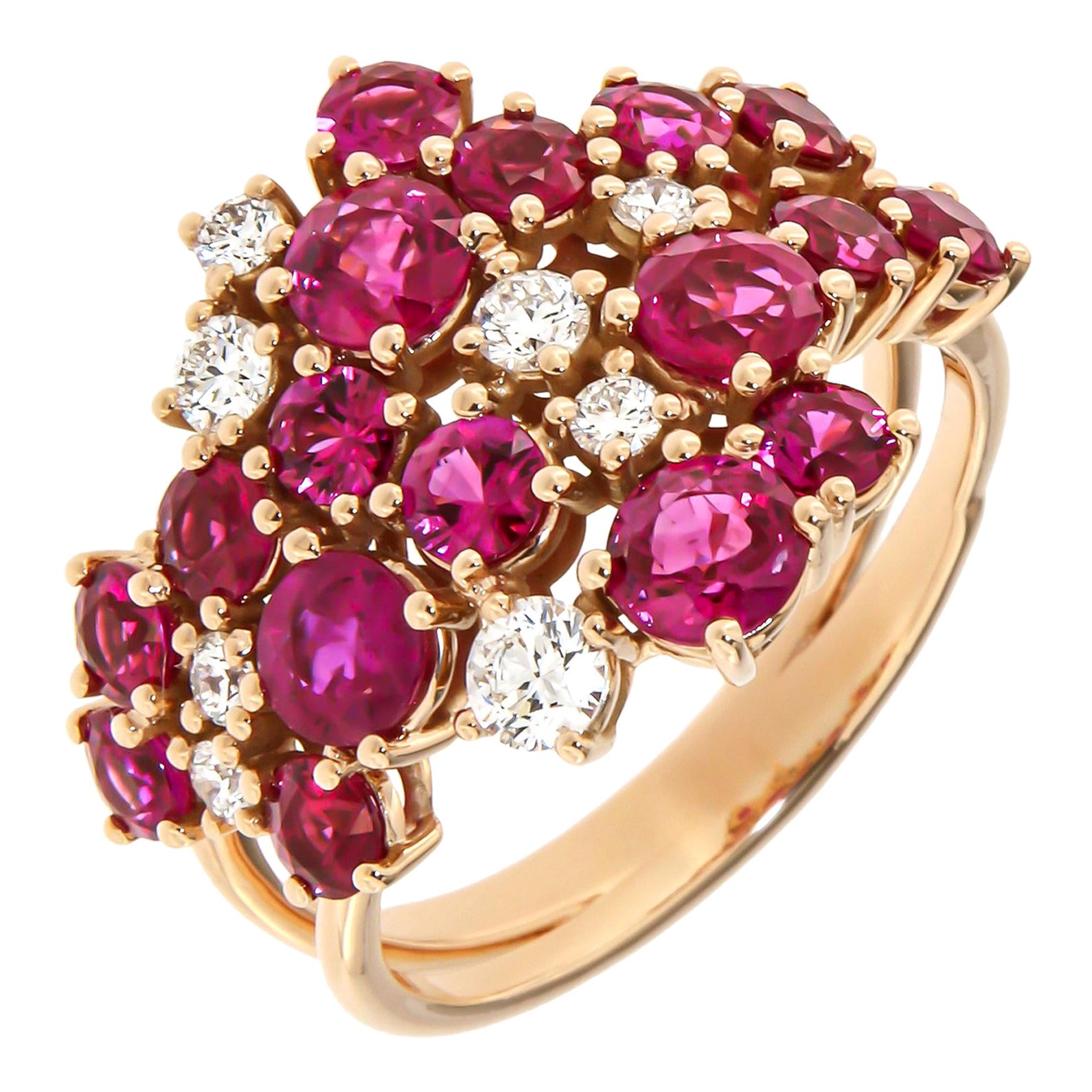 Designer Fancy Natural Ruby 18k Diamond Yellow Gold Ring for Her For Sale