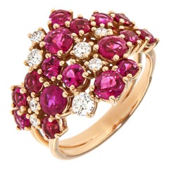 Anillo de oro amarillo con diamante de 18 quilates y rubí natural de fantasía para ella