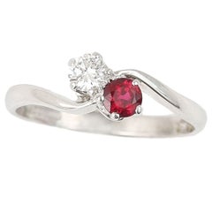 18ct White Gold Ruby and Diamond Two Stone Toi Et Moi Crossover Ring