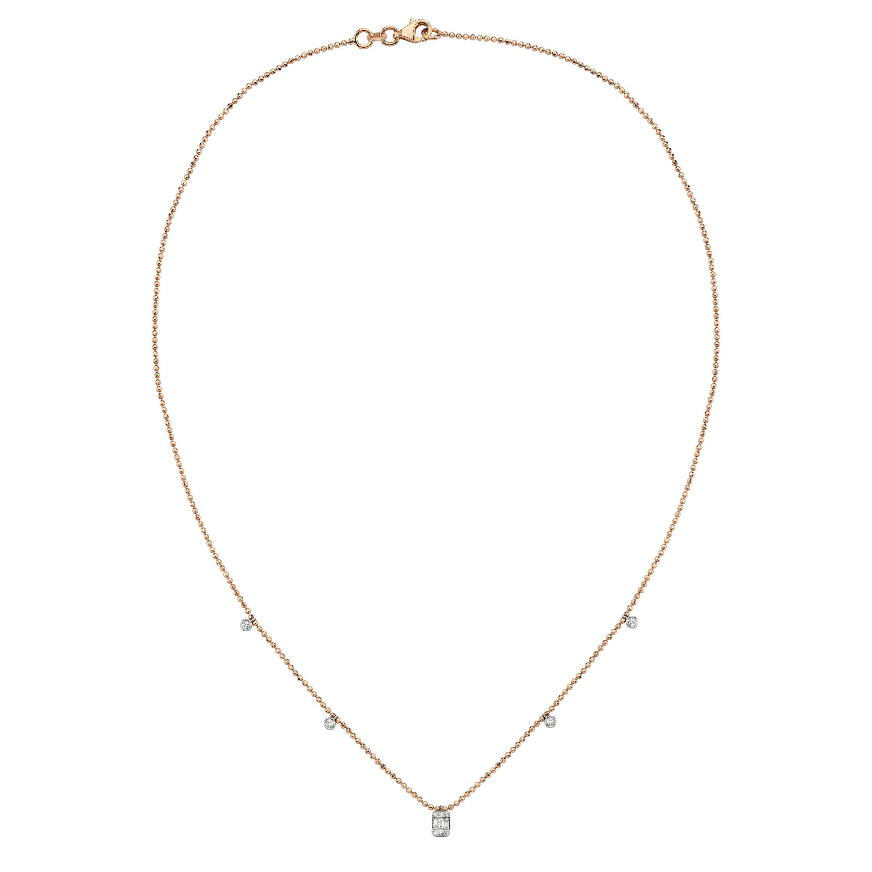 14k Rose Gold Dangling Diamond Bead Chain Necklace For Sale