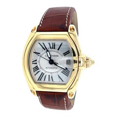 Cartier Roadster 2524 Men's Watch in 18K Gold with Leather Strap Box and Papers