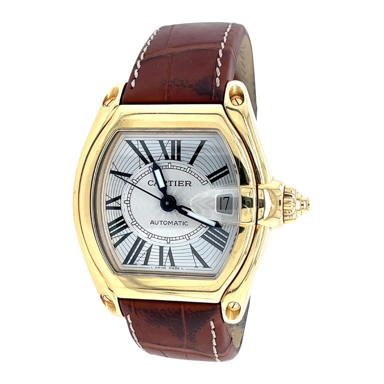 Cartier Roadster 2524 Men's Watch in 18K Gold with Leather Strap Box and  Papers For Sale at 1stDibs