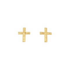 Gold Structured Cross Stud Earrings 14K Yellow Gold
