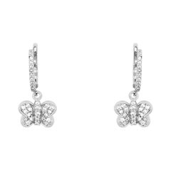 Round Brilliant Diamond Drop Dangle Butterfly Huggie Earrings 14K White Gold