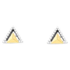 Geometric Two Tone Gold Triangle Diamond Fashion Modern Earrings Yellow White