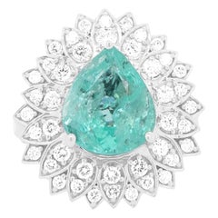 Paraiba Tourmaline Pear Shape Peacock Feather Large Cocktail Ring 18K White Gold