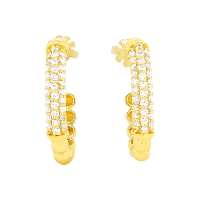 Pave Diamond Hoop Ball Split Earrings Modern Fashion 14K Yellow Gold For Sale