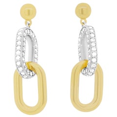 Paperclip Link Diamond Dangle Drop Earrings 14K Gold Two Tone White Yellow 