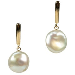 14 Karat Yellow Gold Freshwater Pearl Earrings