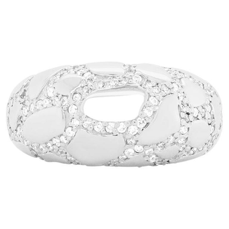 Modern Mosaic Fashion Diamond Honeycomb Dome Ring 14K White Gold For Sale
