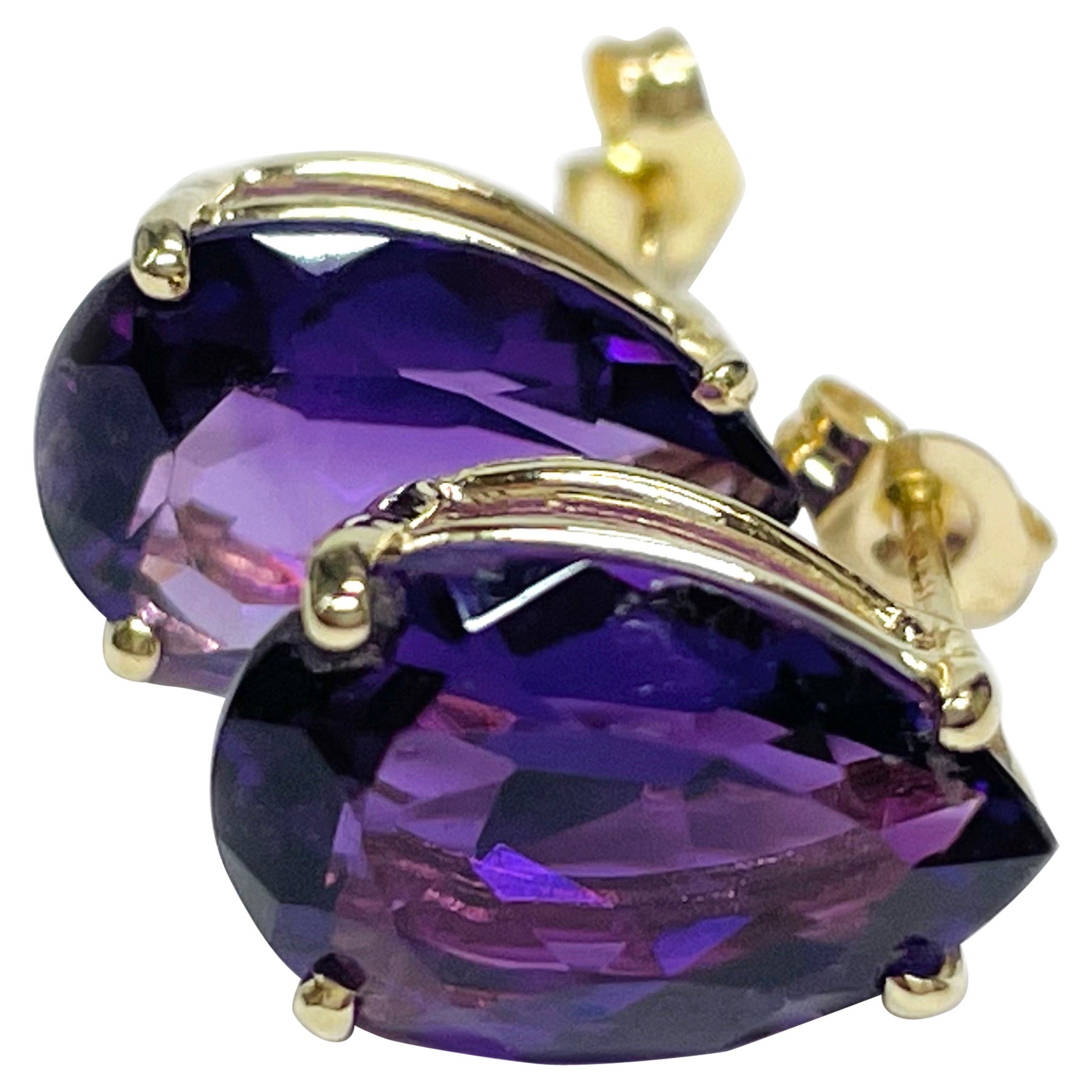 Yellow Gold Amethyst Stud Pear-Shaped Earrings For Sale