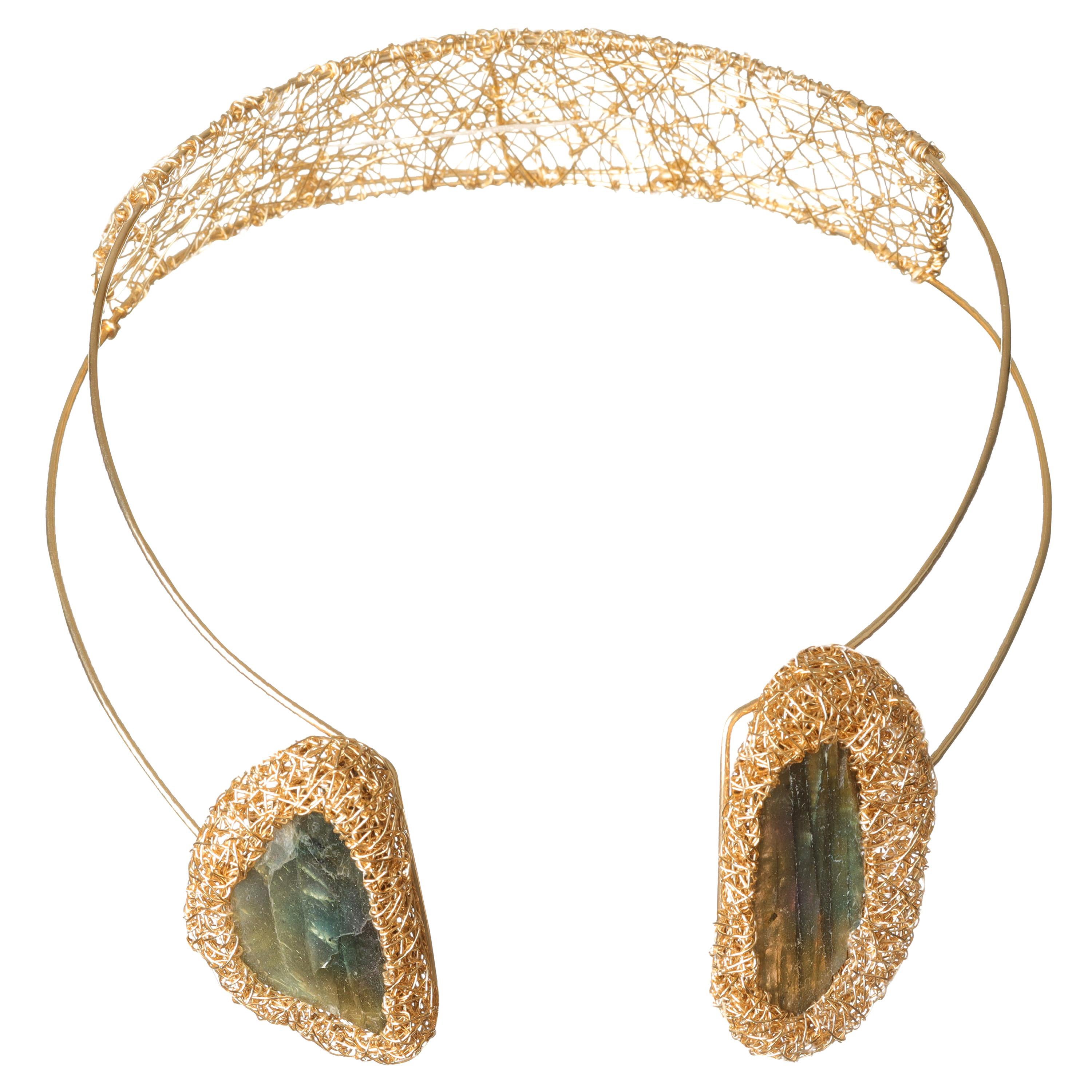 Labradorite Statement Necklace 14 kt Yellow Gold F Necklace by the jewel Artist For Sale